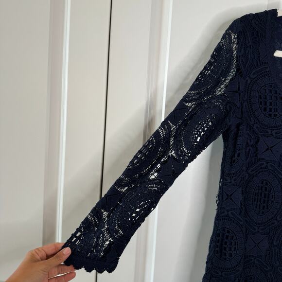 FRENCH CONNECTION Lark Rise Lace Dress Scalloped Crochet Trim Blue | 4 - Picture 8 of 13